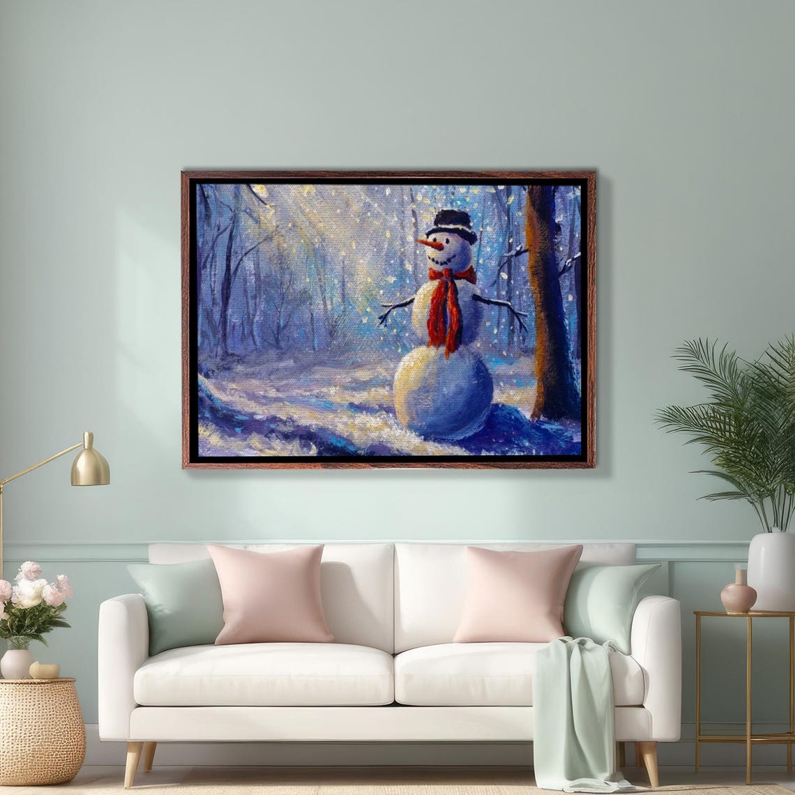 Snowman Illuminated By Sunrays In The Forest Painting Nature Decor Nature Print Nature Art Nature Wall Decor