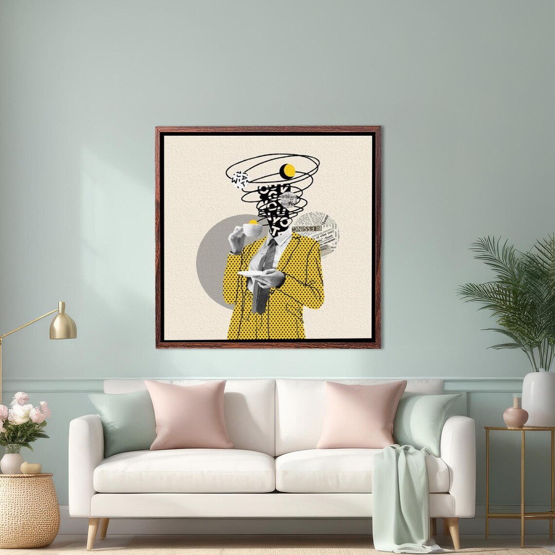 Coffee Drinking Comic Book Hero Pop Art Print Large Wall Art Surreal Wall Art Surreal Print Housewarming Gift