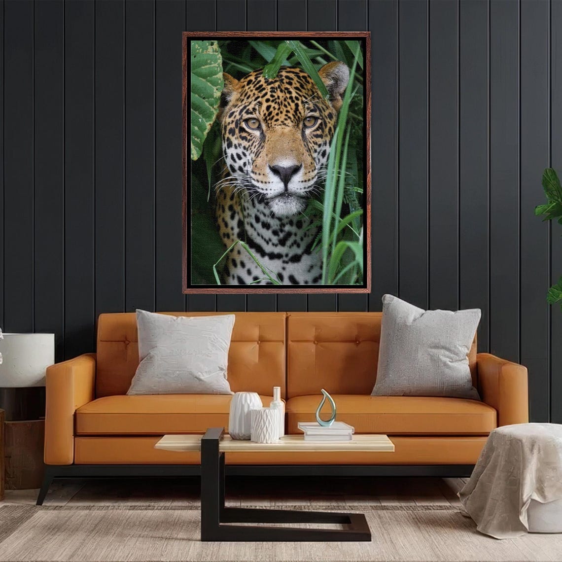 Leopard Peeking Through Lush Green Jungle Leaves Portrait Poster - Image 2