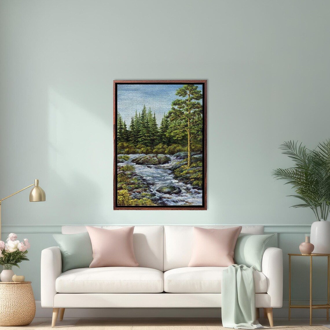 Pine Forest Mountain Stream Rocky River Wild Landscape Poster
