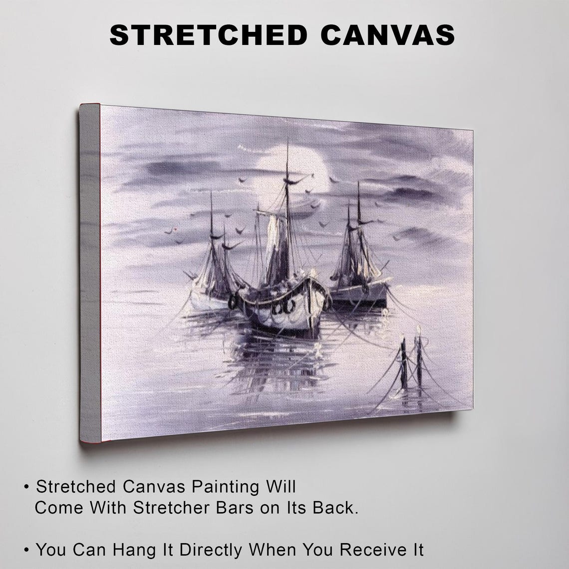 Venice Harbor Tall Ships Monochrome Ink Painting Scene Poster - Image 3
