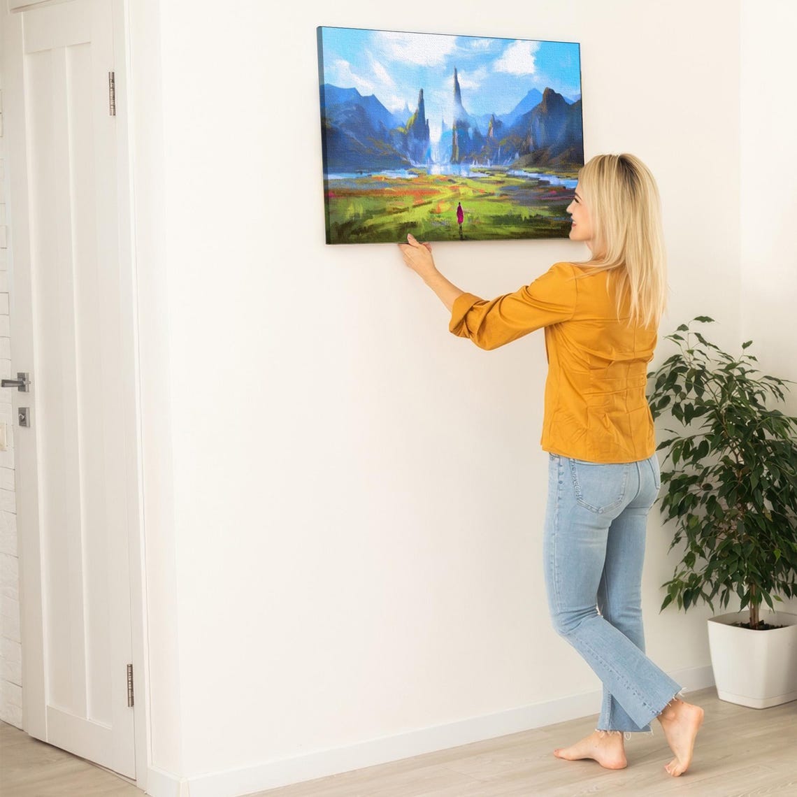 Lone Traveler Walking Toward the Misty Mountain Spires Poster - Image 5
