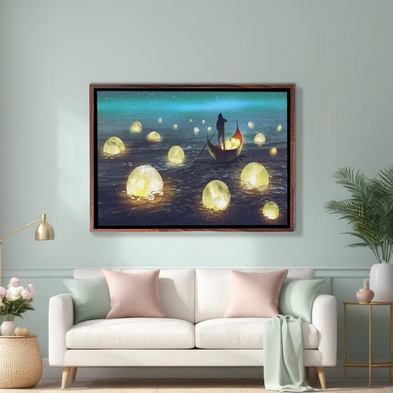 The Man Who Collects The Fallen Moons Oil Painting Style Decorative Wall Art Nature Wall Decor Nature Art