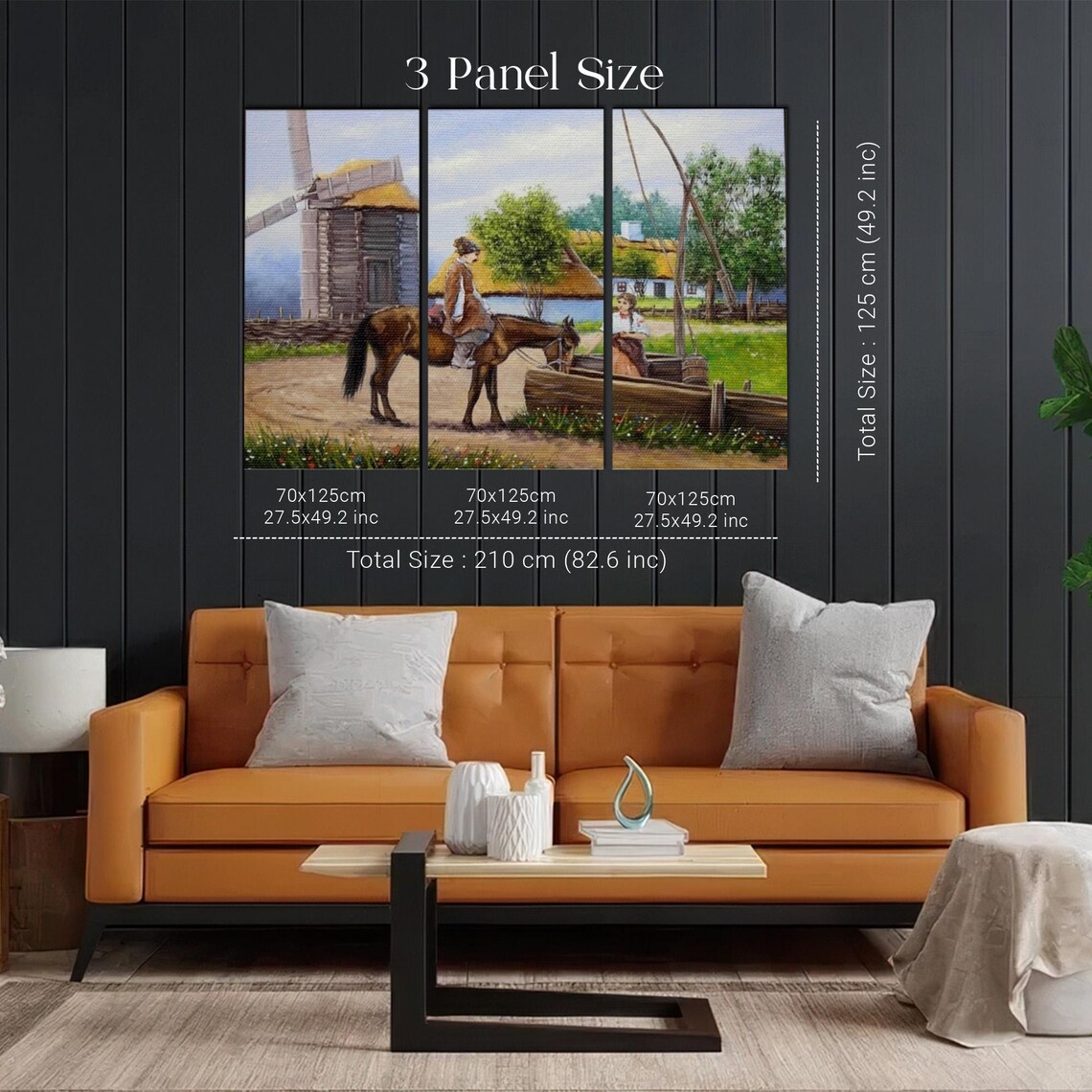 Boy on Horse by Windmill in Ukrainian Village Painting Poster - Image 2