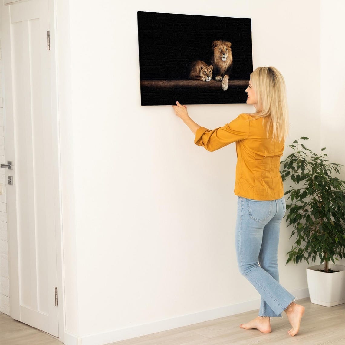 Lion and Lioness Resting Together on a Black Background Poster - Image 5