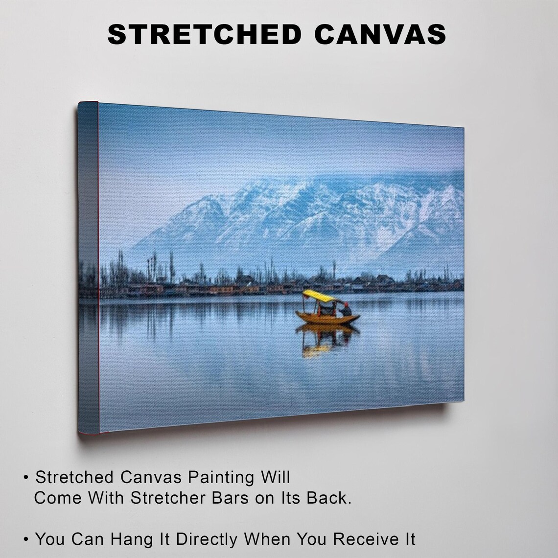 Winter on Srinagar's Dal Lake with Shikara Boat and Snowy Peaks Poster - Image 3