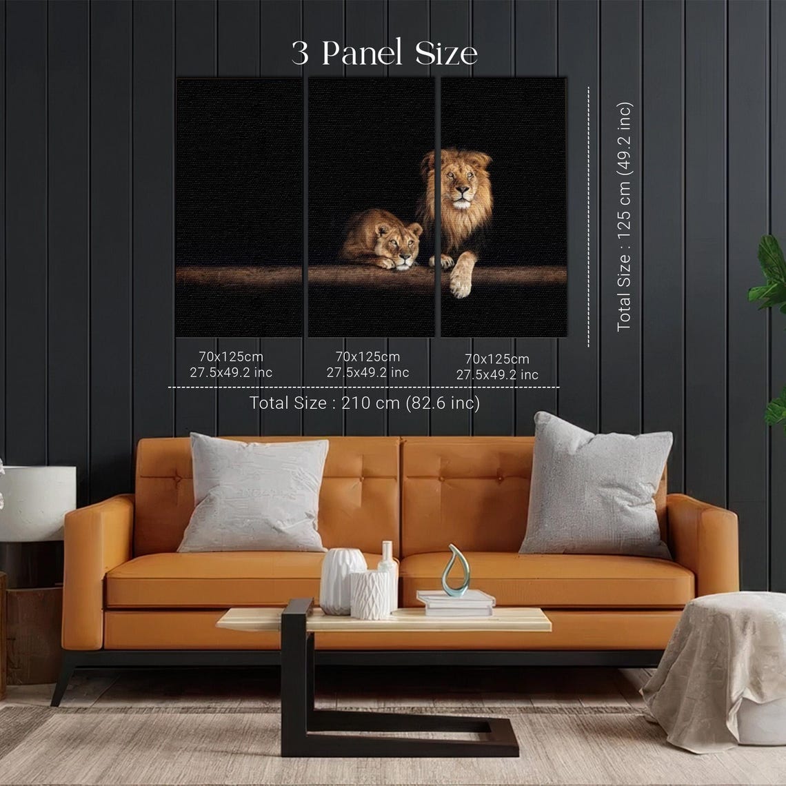 Lion and Lioness Resting Together on a Black Background Poster - Image 2
