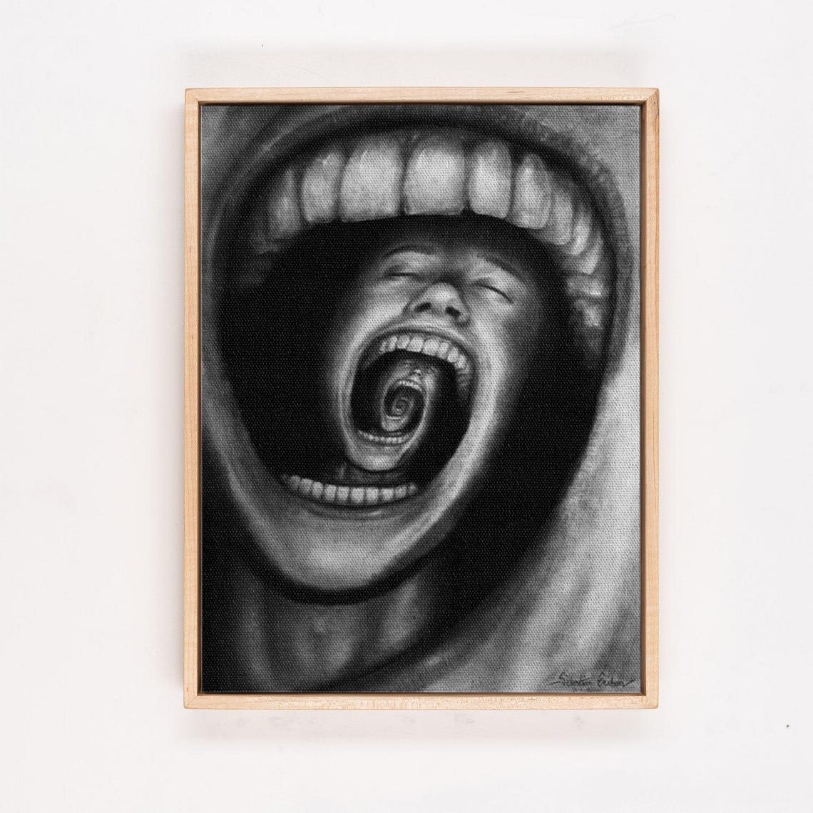 Surreal Black and White Screaming Mouth Inception Art Poster - Image 4