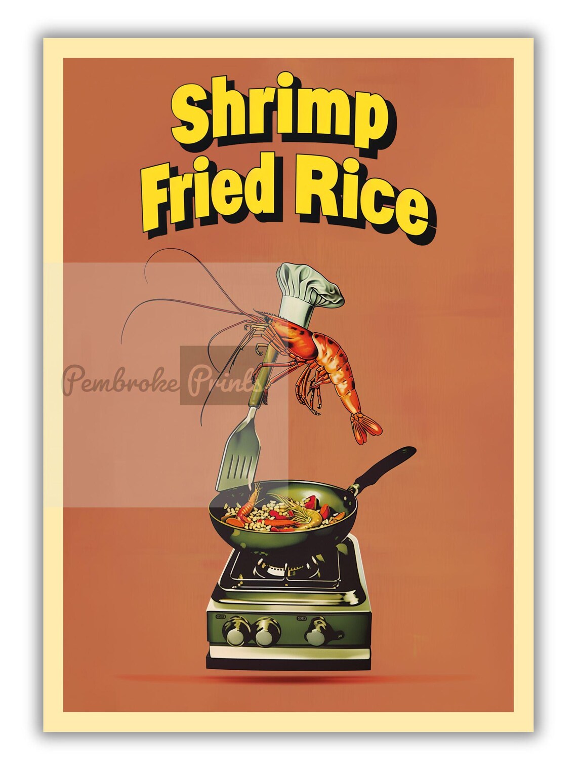 Shrimp Fried Rice Funny Retro Poster, Kitchen Decor - Image 3