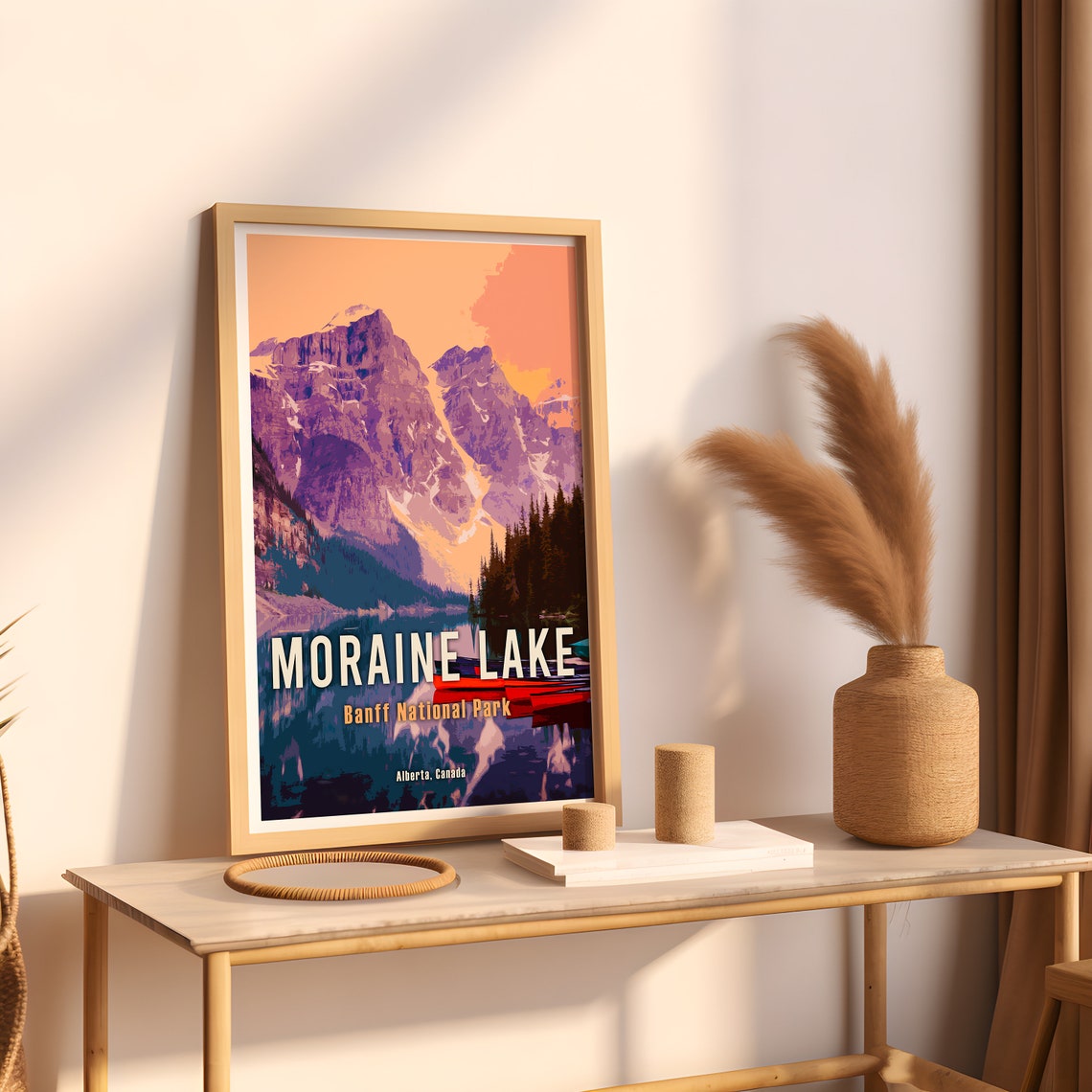 Moraine Lake Retro Travel Poster Alberta Canada Vintage Canadian Rockies Poster Hiking Canada Print Banff National Park Travel Poster - Image 2