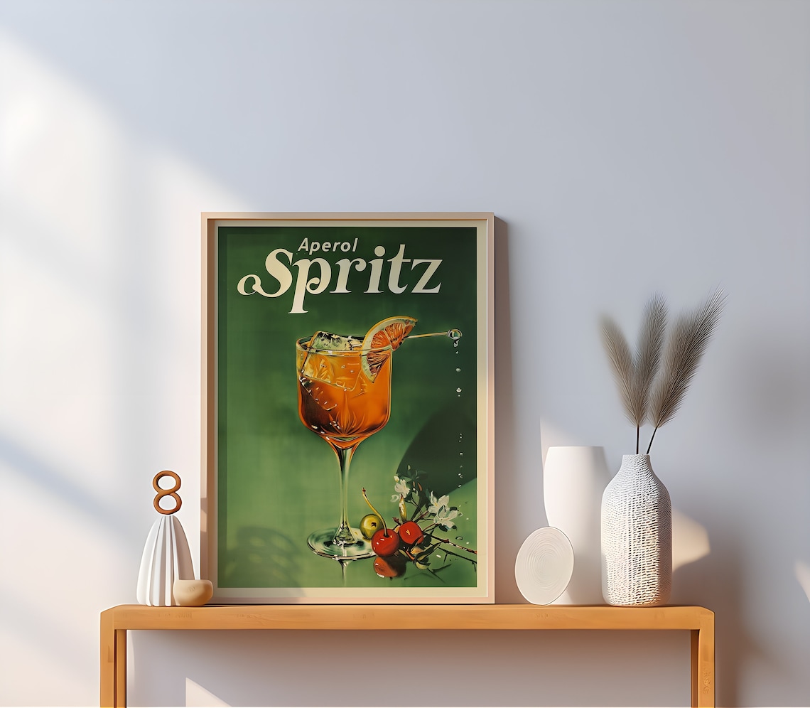 Vintage Aperol Spritz Cocktail Poster, Bar Decor - Image 3