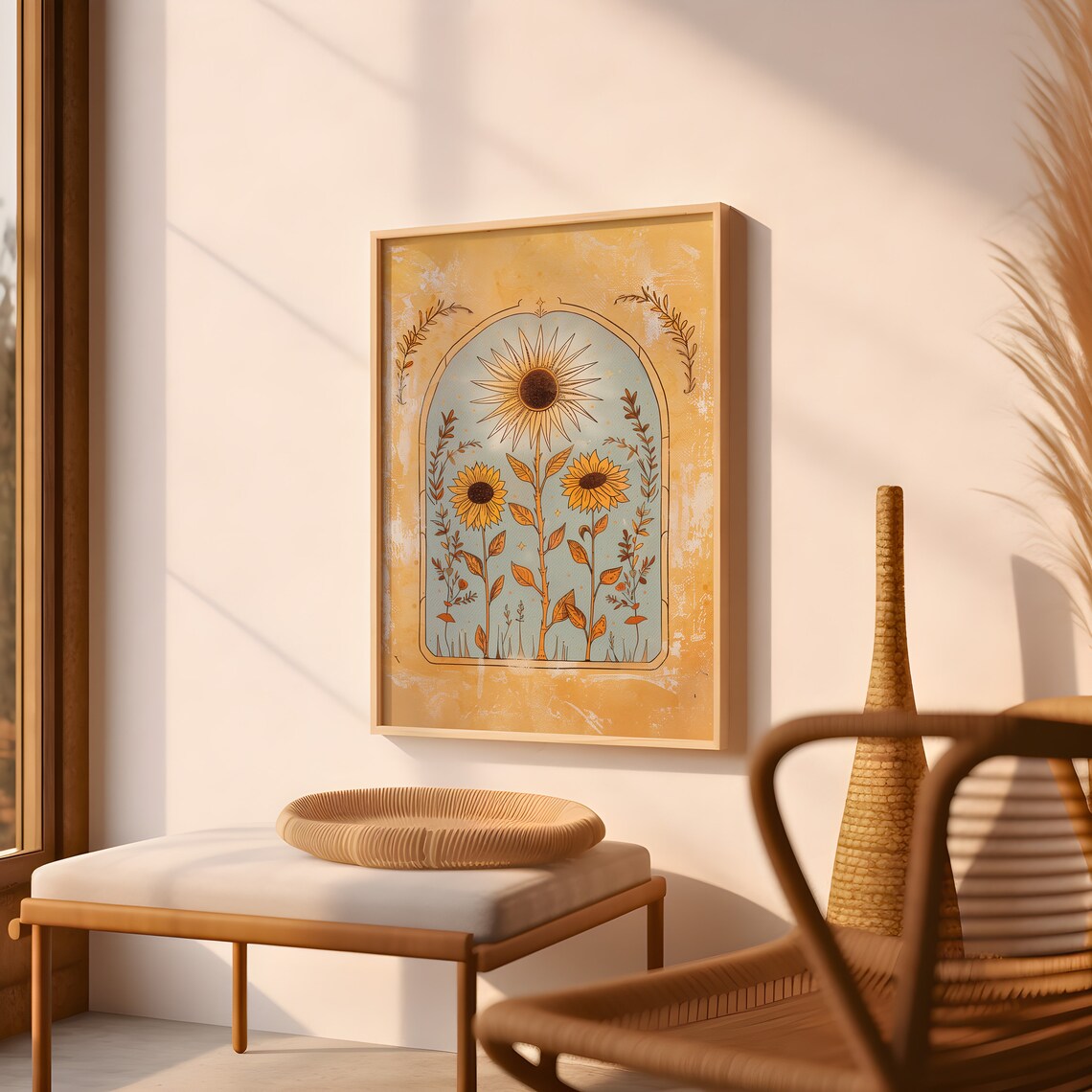 Sunflower Sun Art Poster, Mystical Folk Art Print - Image 4