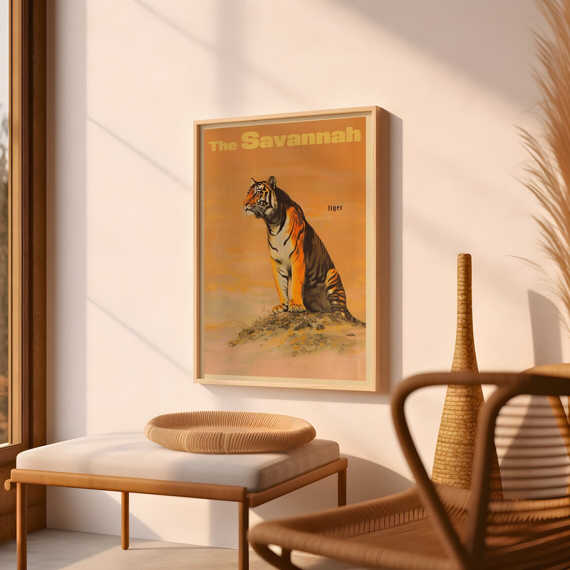 Vintage Tiger Sitting Savannah Wildlife Art Poster Retro Gift - Image 4
