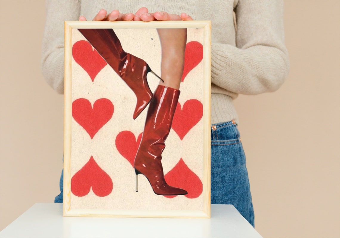 Red Boots Heels Print Trendy Retro Bar Cart Feminist Wall Art Digital Download