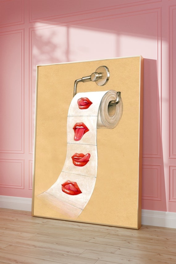 Funny Toilet Paper Lips Art Print Humoristic Bathroom Decor Digital Download