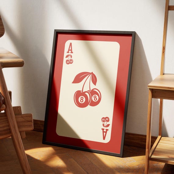 Ace Of Cherry 8 Ball Poster Modern Trendy Wall Art Retro Trendy Aesthetic Print Trendy Wall Art Funny Art Red Wall Art