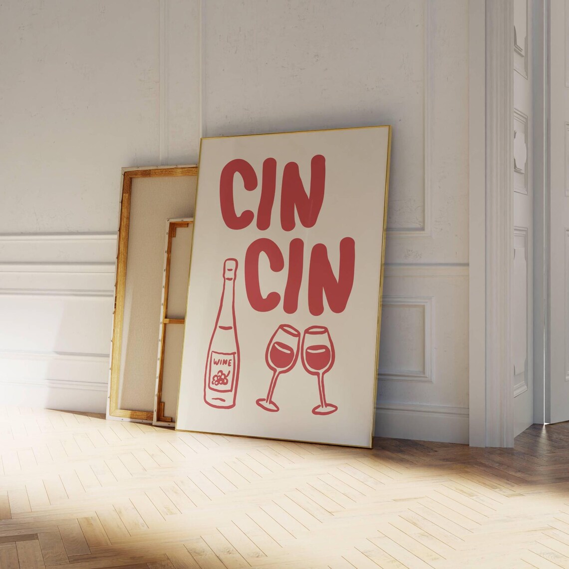 Wine Cin Cin Print Alcohol Poster Print Retro Bar Cart Wall Art Art Decor Drinks Poster Cute Kitchen Decor - Image 2