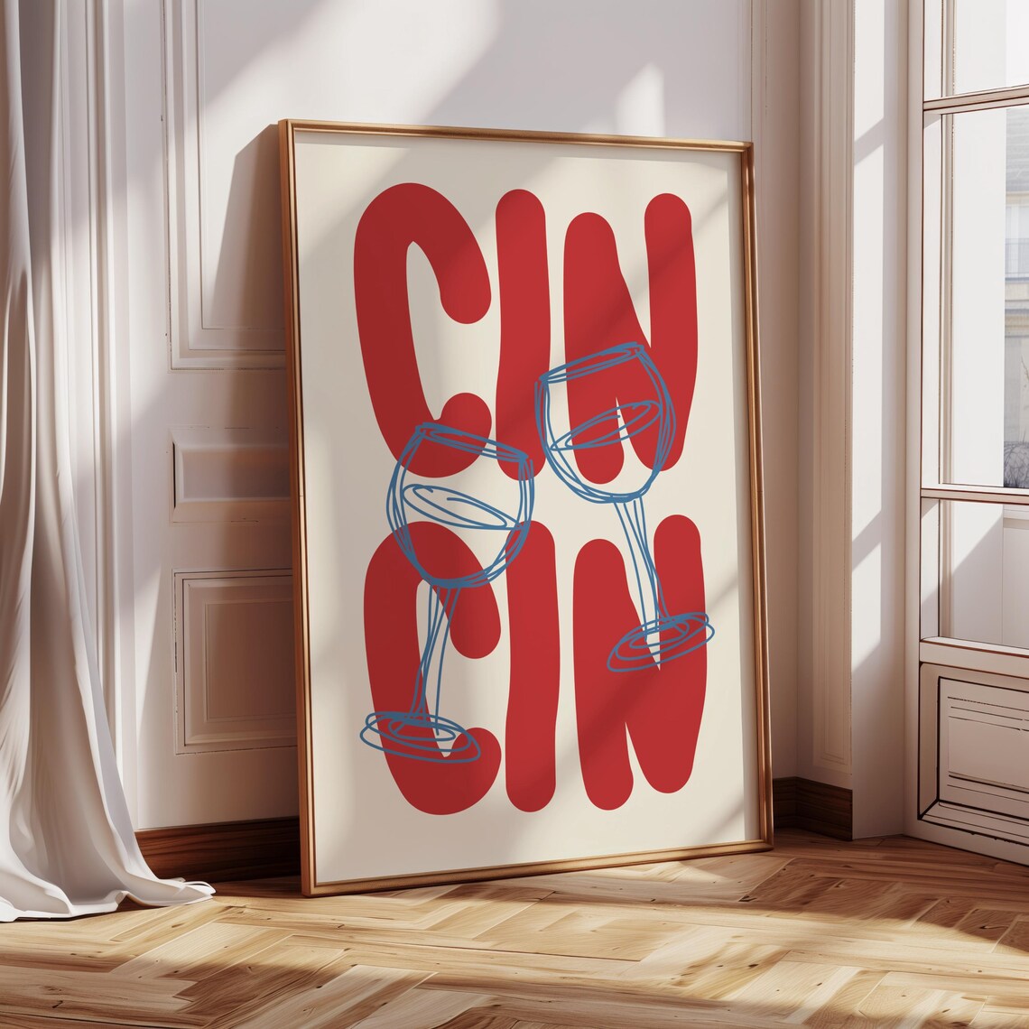 Wine Cin Cin Print Alcohol Poster Print Retro Bar Cart Wall Art Art Decor Drinks Red Poster Cute Kitchen Decor