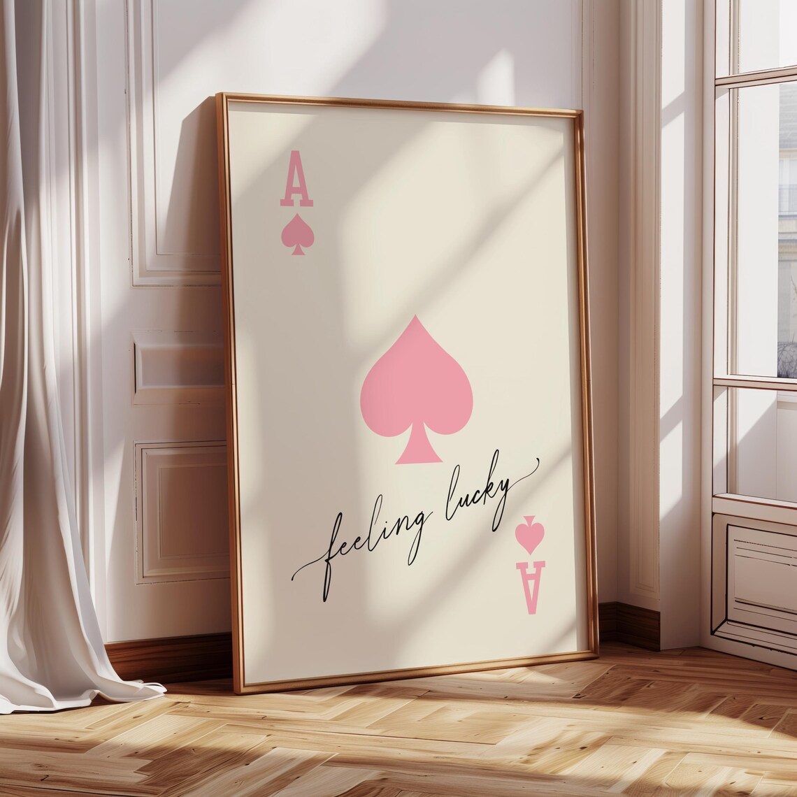 Ace of Spades Feeling Lucky Pink Spade Cream Card Poster Art