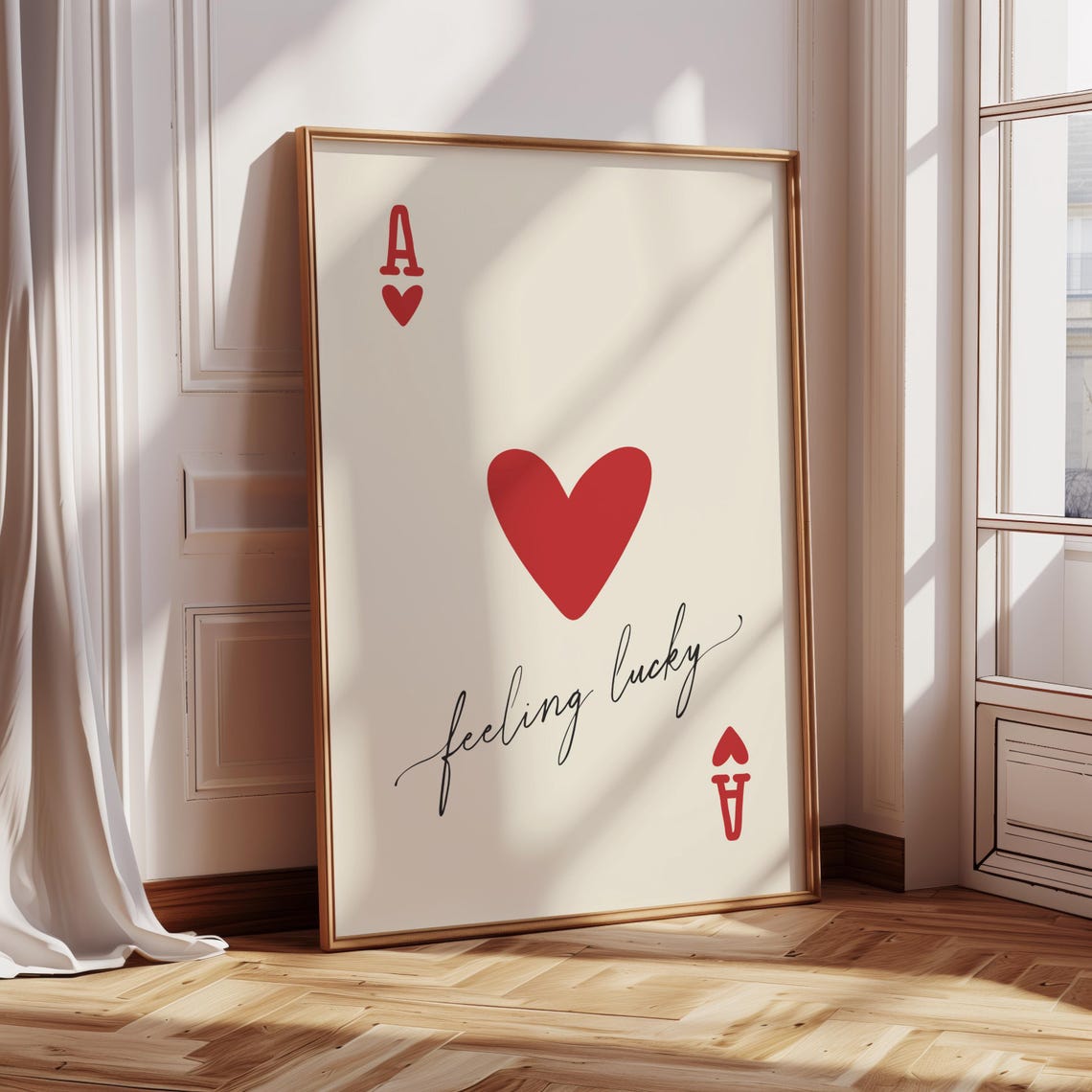 Ace of Hearts Feeling Lucky Red Heart Cream Card Retro Poster