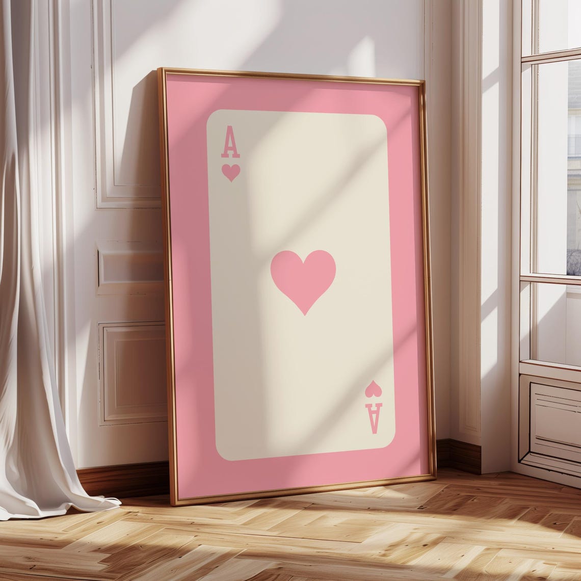 Ace of Hearts Soft Pink Cream Retro Playing Card Trendy Poster