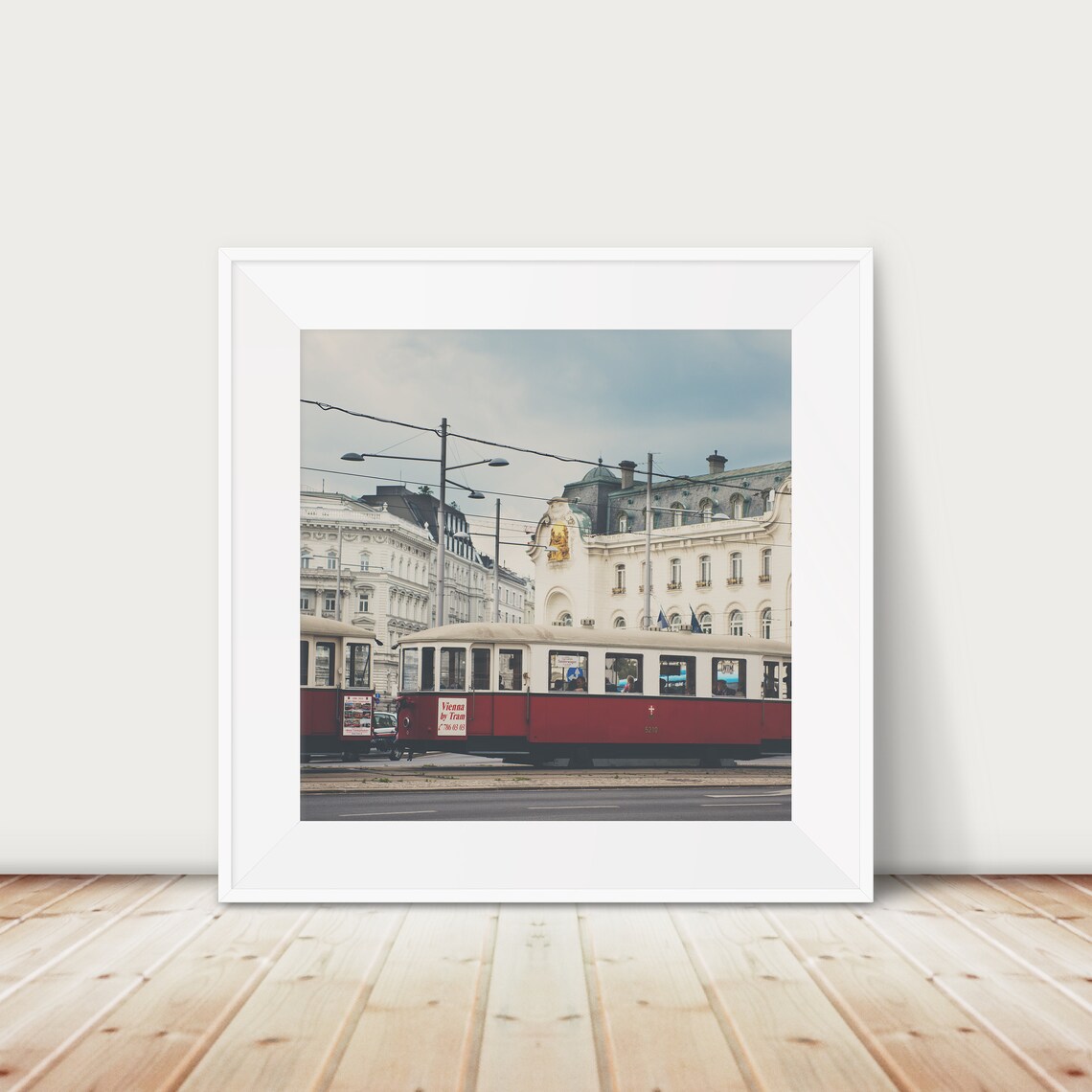 Vienna Austria Red Tram Streetcar Vintage Travel Photography Poster