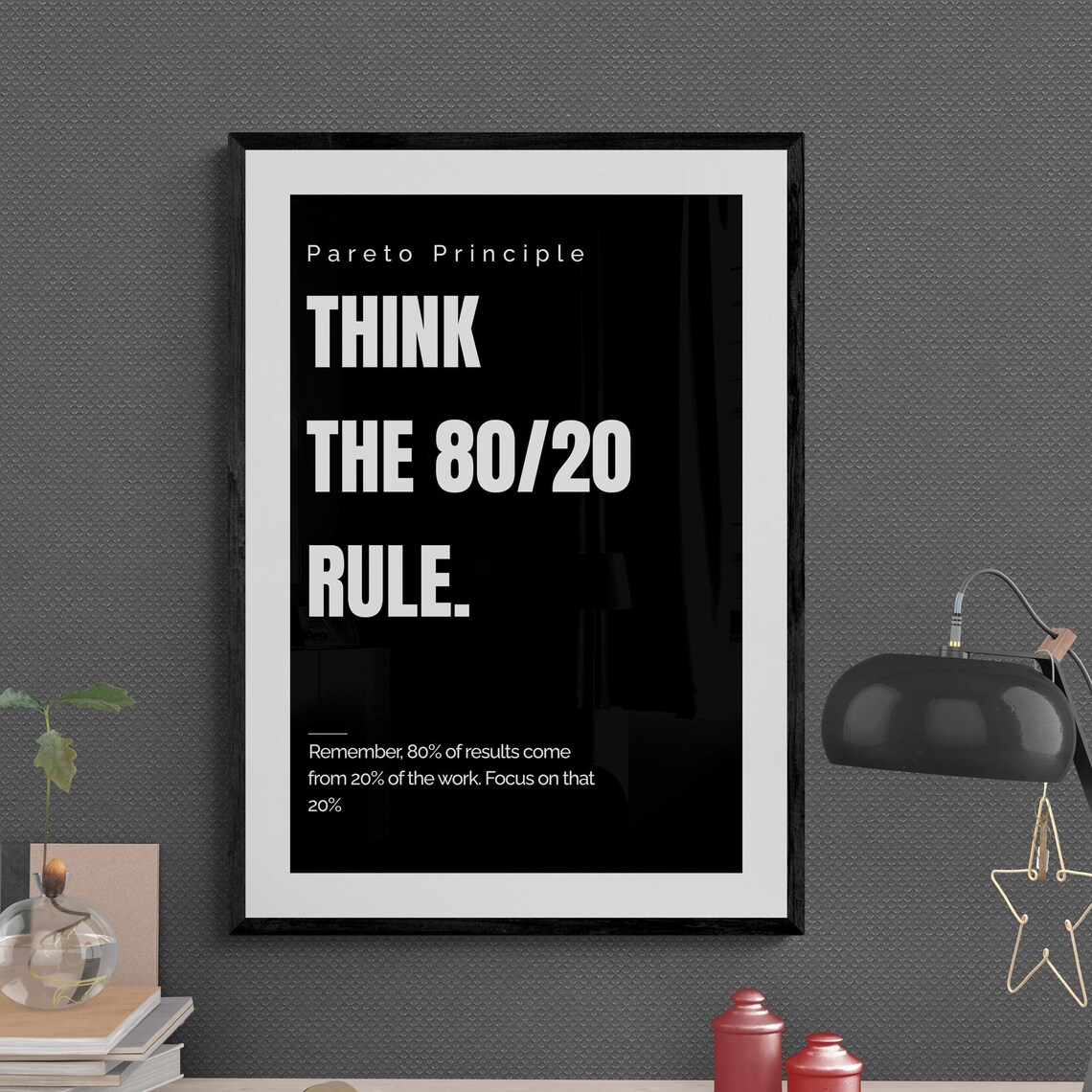 8020 Rule Pareto Principle Art Print, Hustle Motivation
