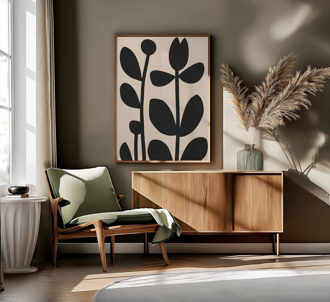 Black Tulip Abstract Botanical Beige Mid Century Modern Art Poster - Image 2