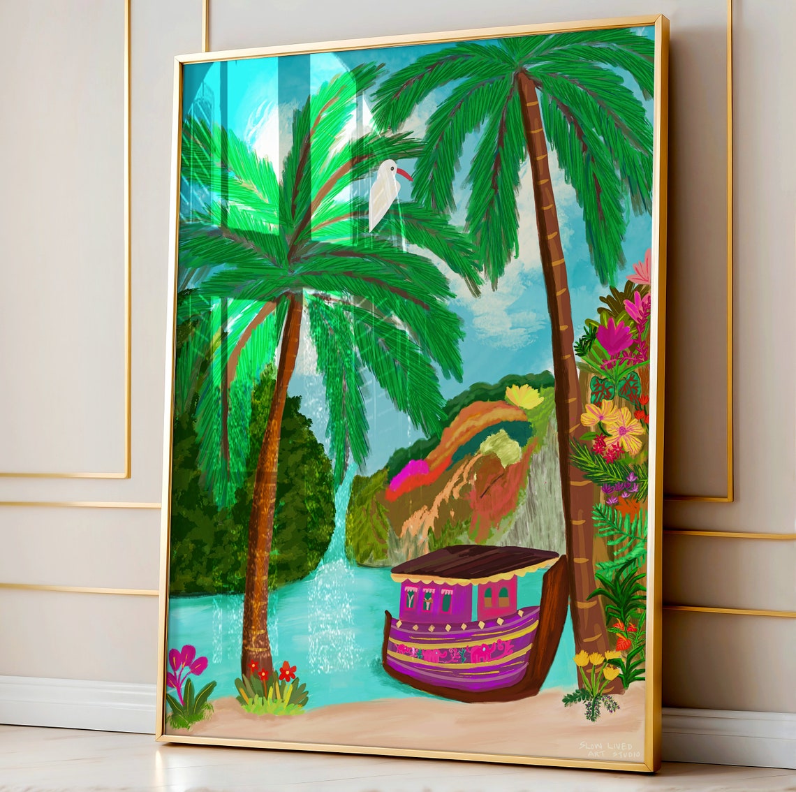 Phi Phi Thailand Palm Trees Longtail Boat Cove Travel Poster - Image 4
