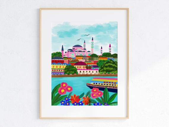 Blue Mosque Istanbul Art Print Turkey Wall Art Turkey Istanbul Travel Poster Arab Poster Housewarming Gift Illustrated Travel Print