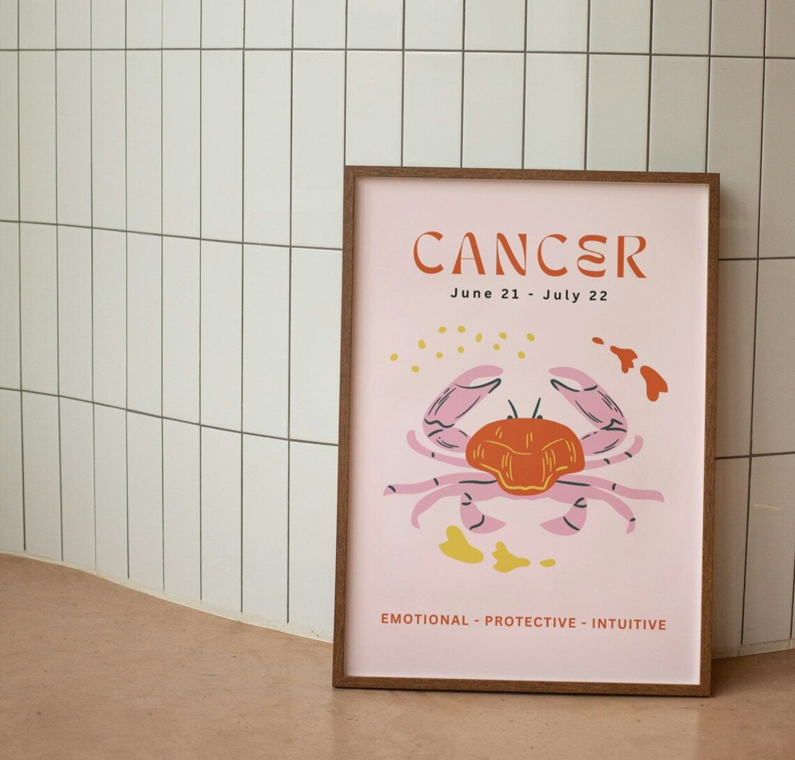 Cancer Zodiac Crab Pink Horoscope Personality Birthday Gift Art Poster - Image 2