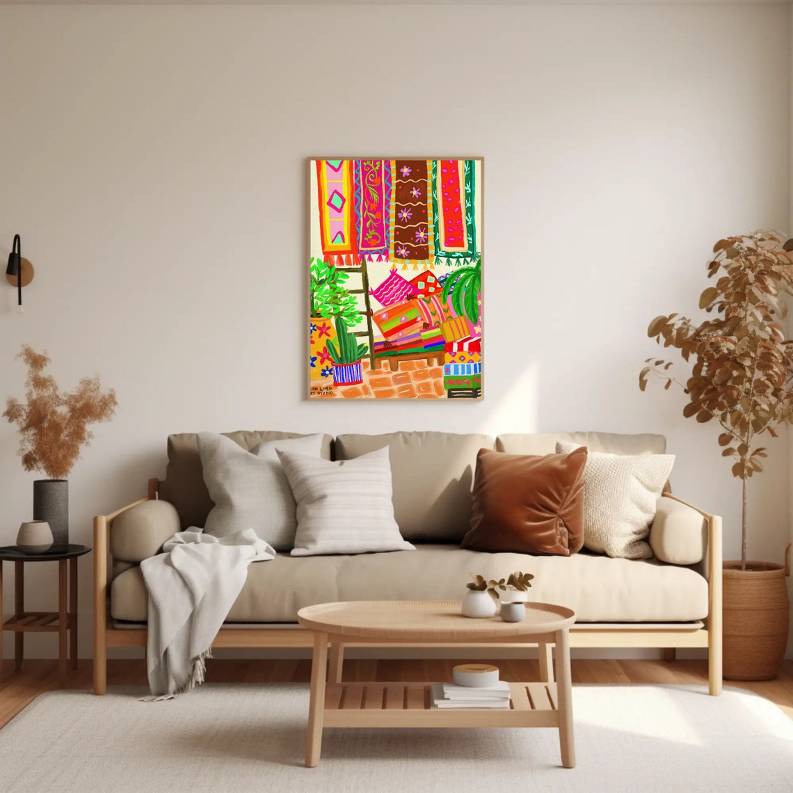 Moroccan Marrakech Souk Colorful Rugs Market Stall Textile Art Print - Image 3