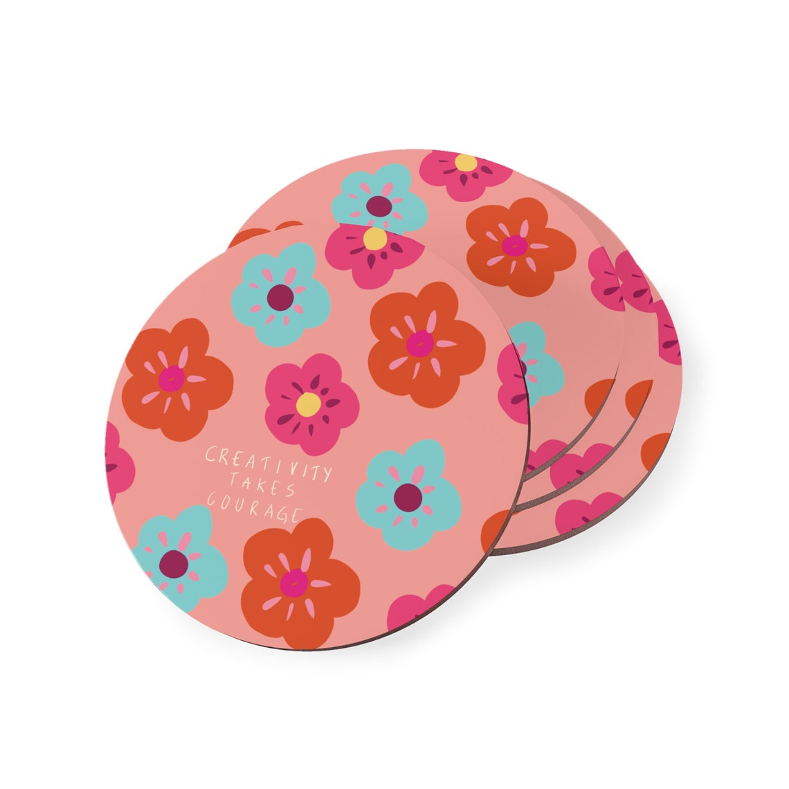 Creativity Takes Courage Colorful Floral Coaster Design Print - Image 3