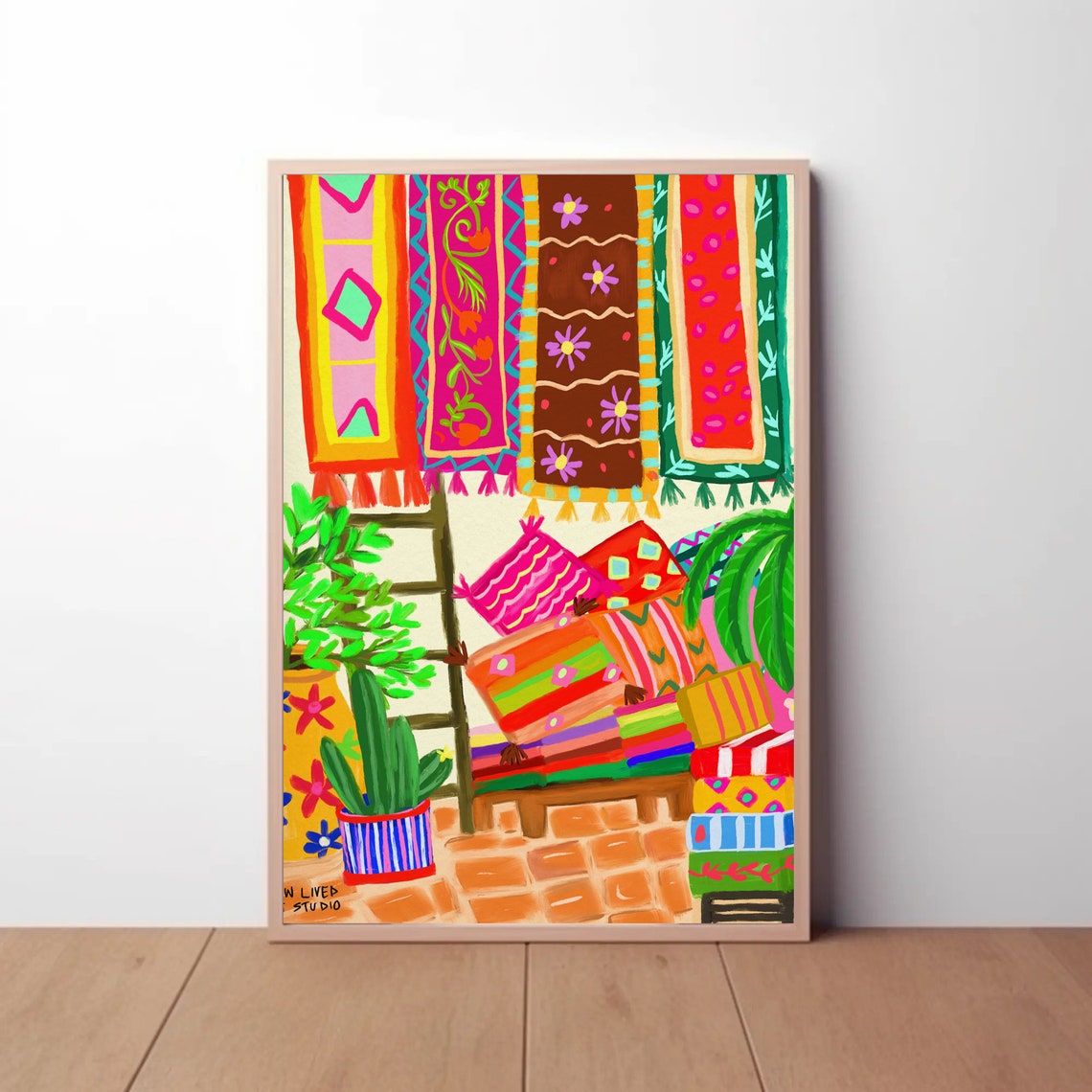 Moroccan Marrakech Souk Colorful Rugs Market Stall Textile Art Print - Image 4