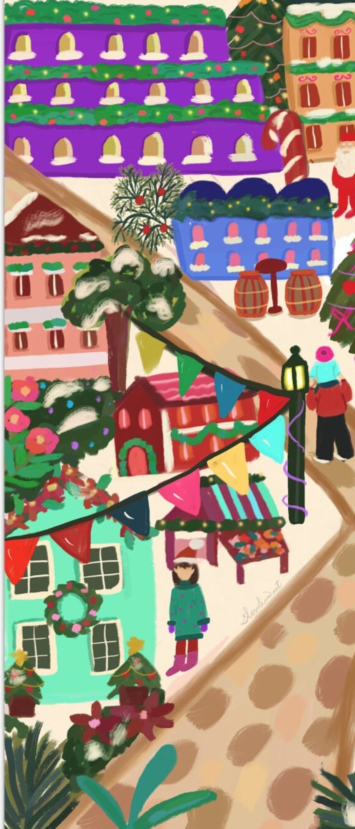 Christmas Market Night Stalls Ferris Wheel Festive Art Print - Image 2