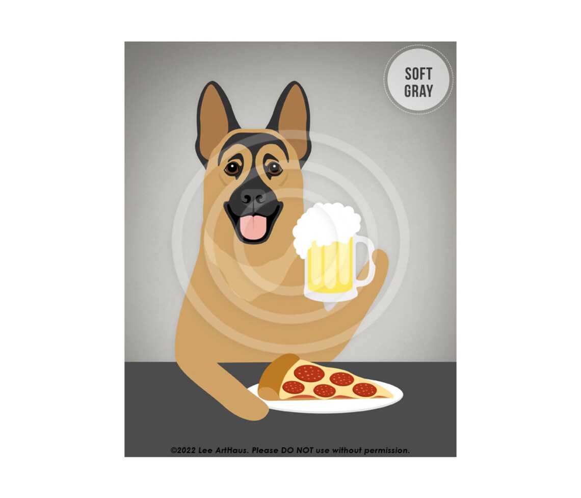 German Shepherd Beer And Pepperoni Pizza Party Funny Dog Art Poster - Image 3