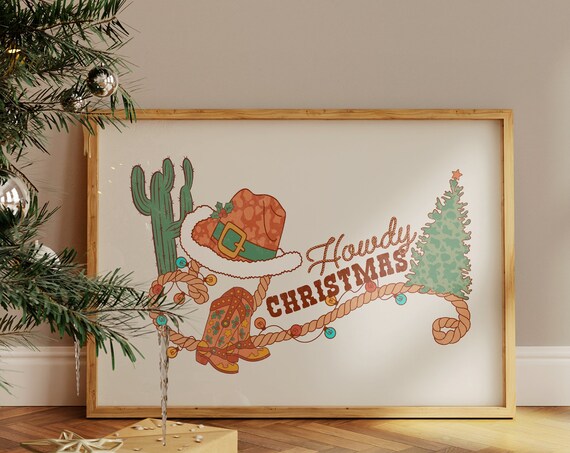 Howdy Christmas Cowboy Hat Lasso Boots Cactus Holiday Poster