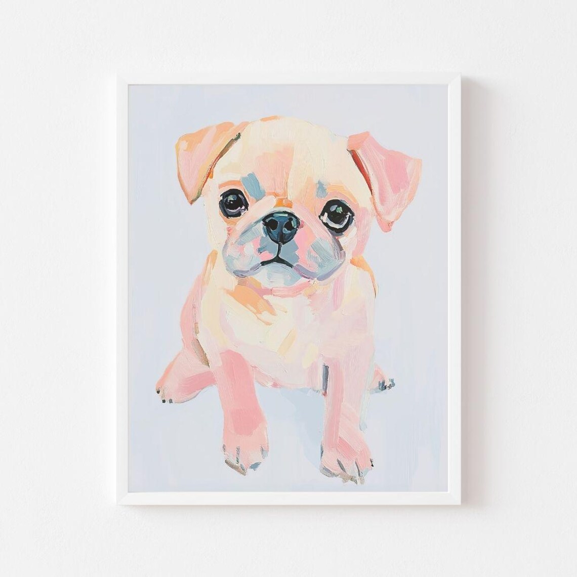 Pastel Pug Puppy Watercolor Art Print, Kids Room