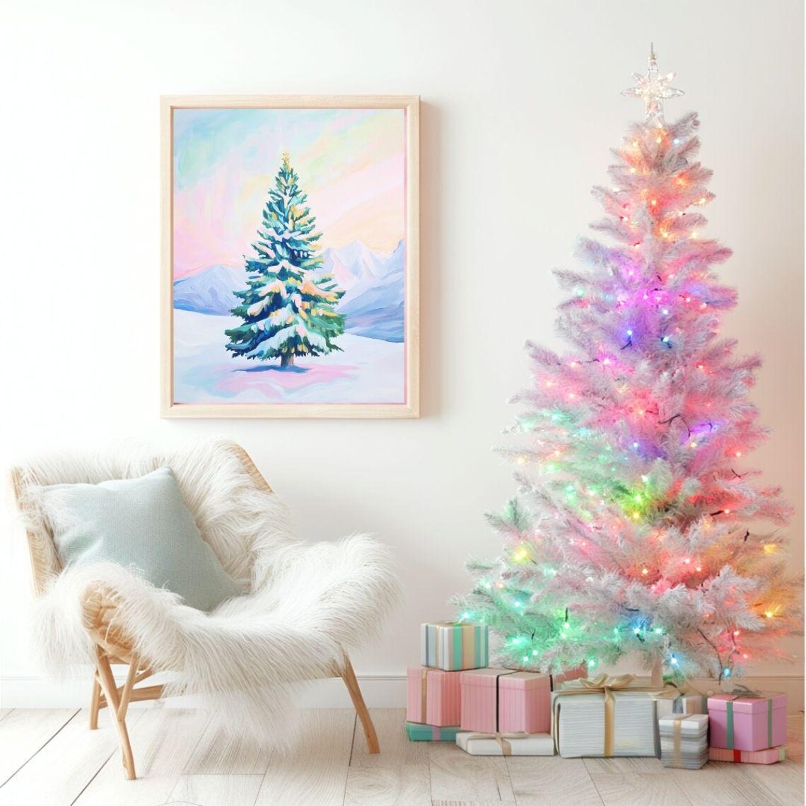 Northern Lights Christmas Tree, Pastel Winter Art Print - Image 2