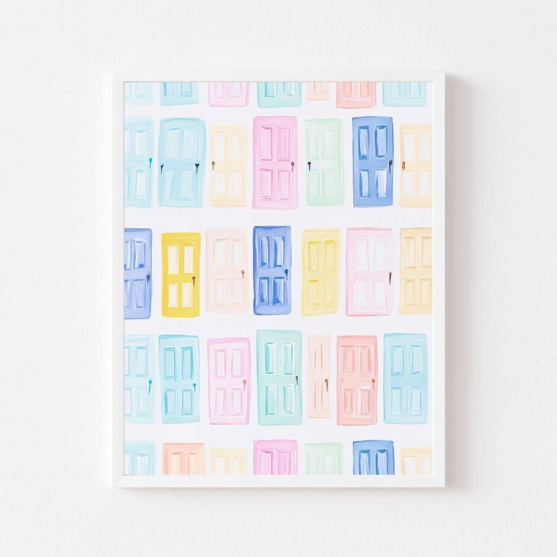 Whimsical Pastel Doors Pattern Playful Girls Room Happy Poster