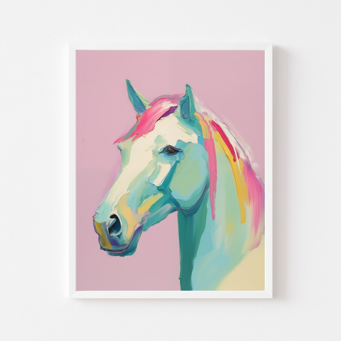 Pink Horse Impressionist Art Print, Vintage Maximalist