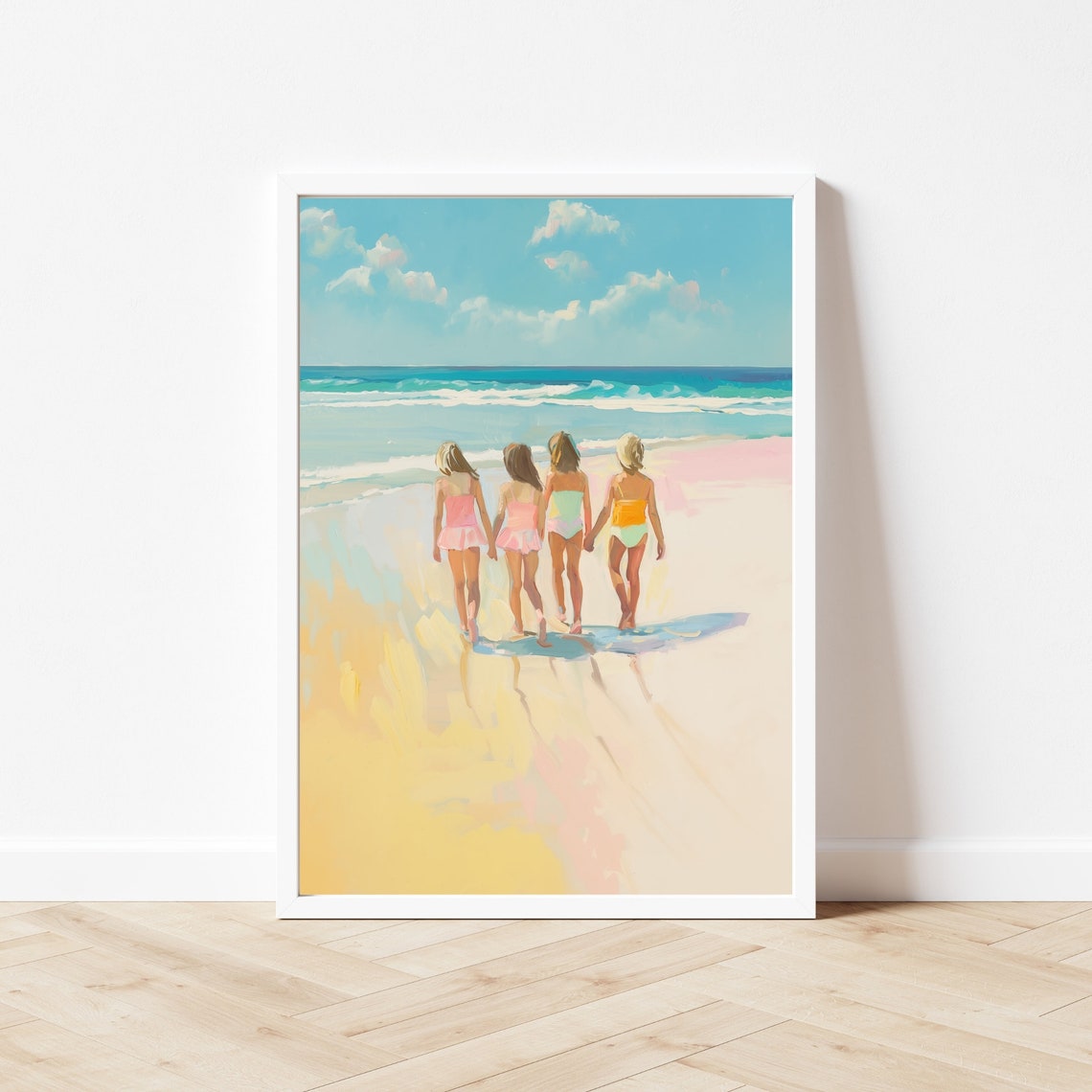 Four Girls Walking To The Ocean On A Sunny Summer Beach Poster - Image 2