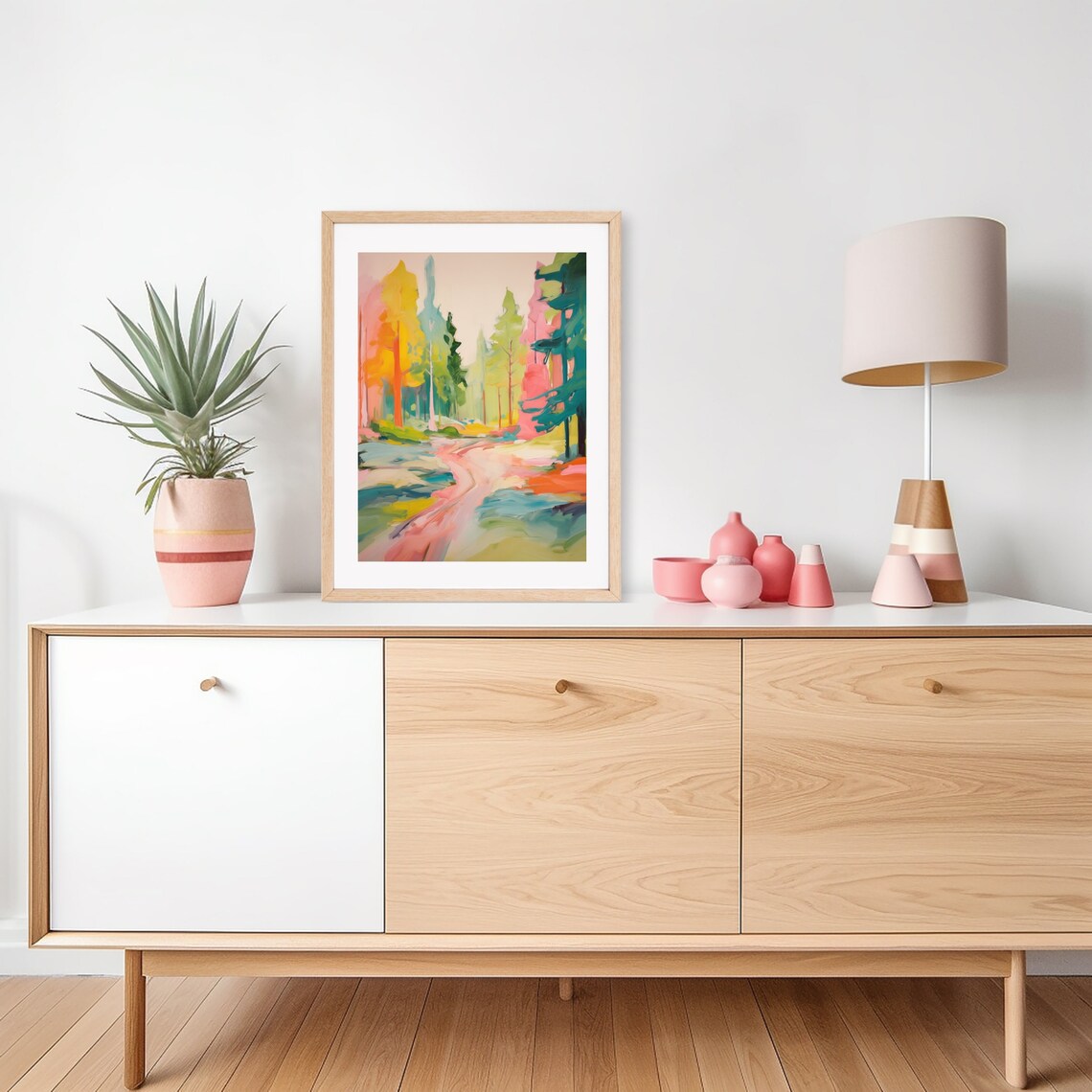 Colorful Abstract Forest Painting, Modern Watercolor Art - Image 2