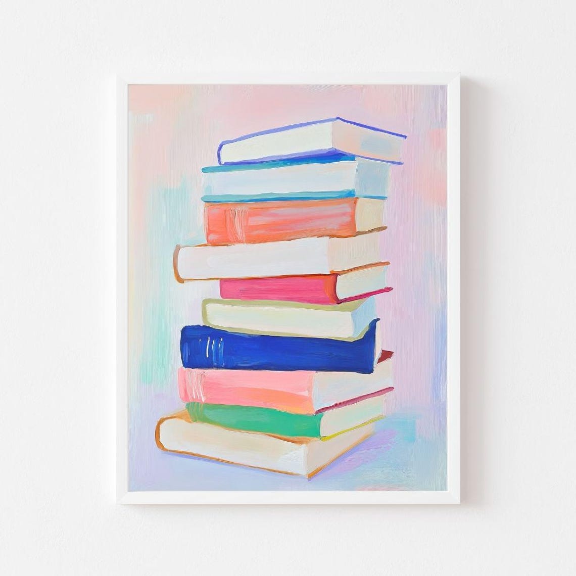 Colorful Stack Of Books For A Pastel Library Reading Nook Poster
