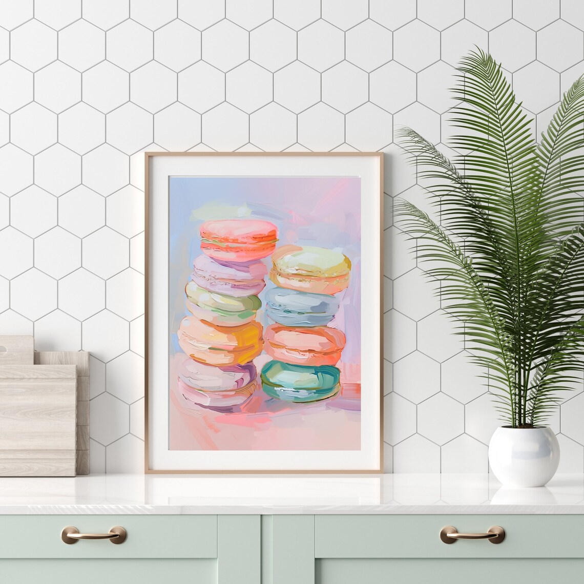 Pastel Macaron Kitchen Art Print, Girly Dessert Decor - Image 2