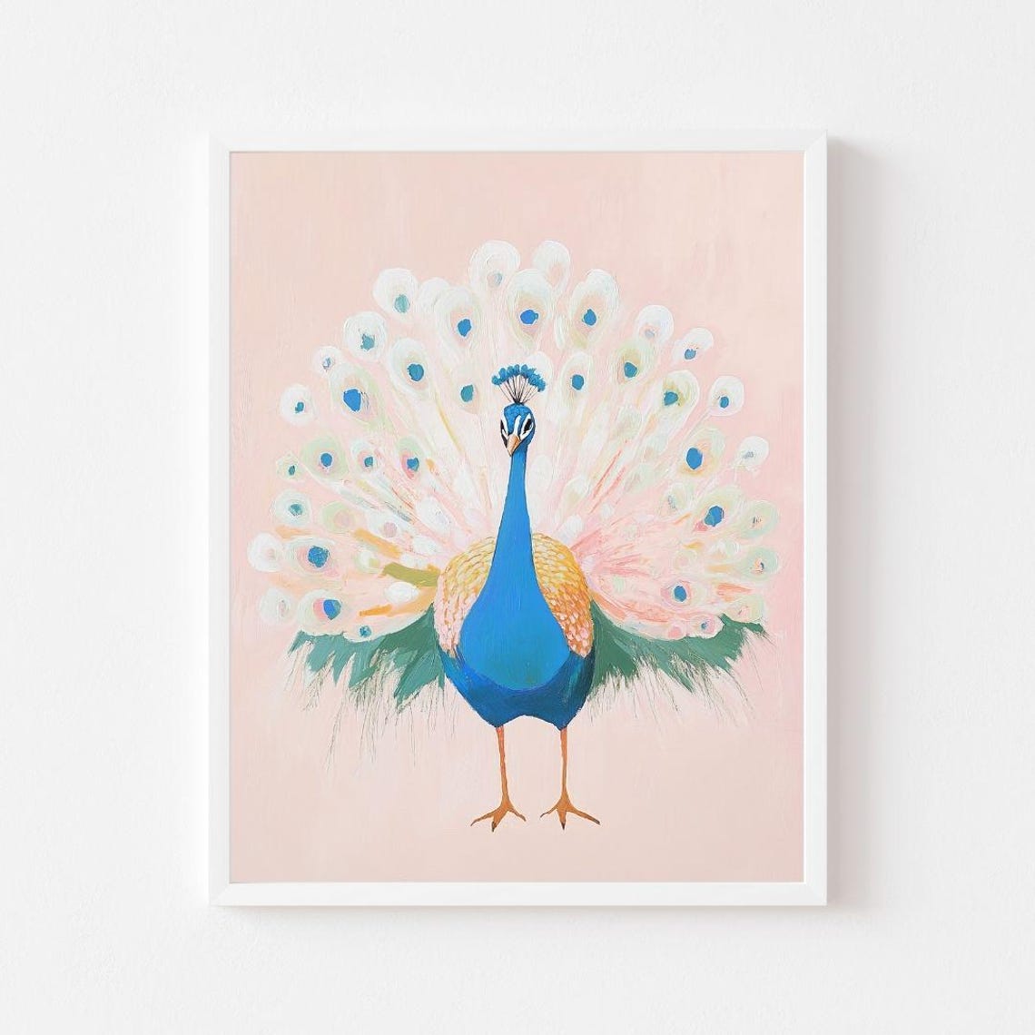 Pastel Pink Peacock Painting Colorful Feathered Bird Display Poster