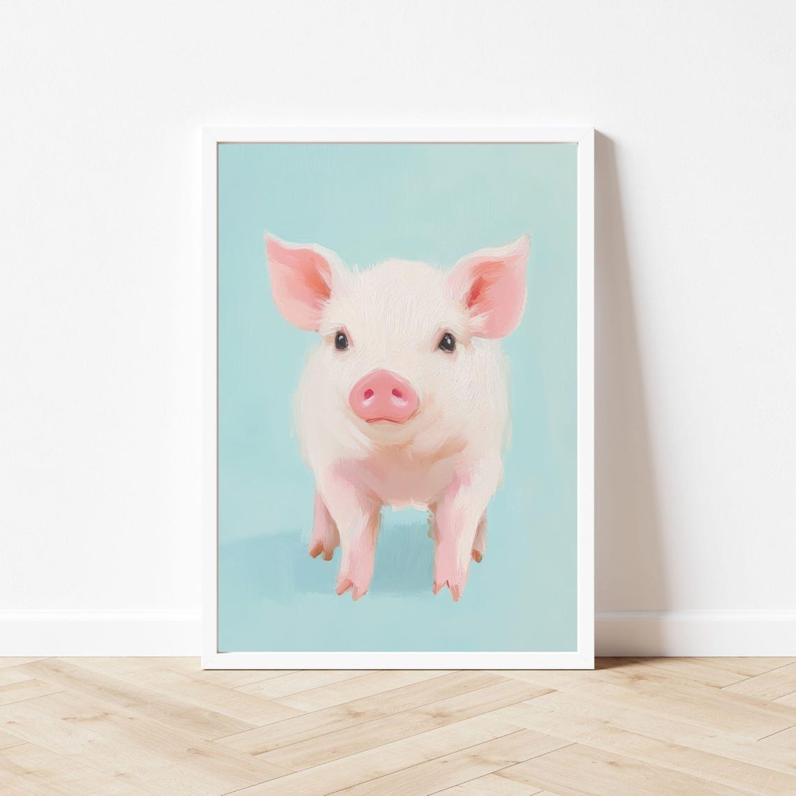 Cute Pink Piglet Portrait on a Pastel Teal Background Poster - Image 3