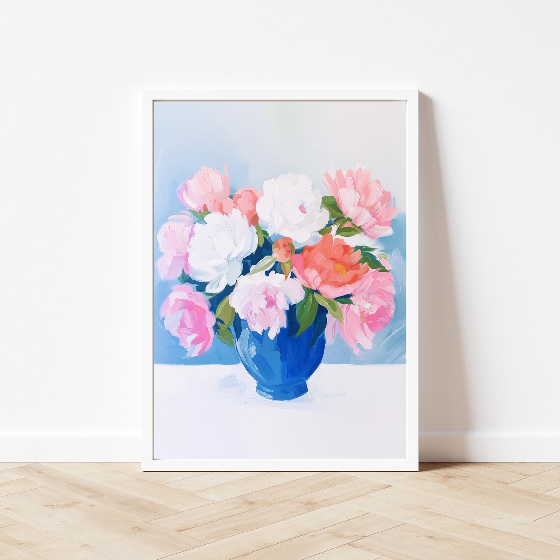 Peonies in Blue Vase, Grandmillennial Floral Art Print - Image 3