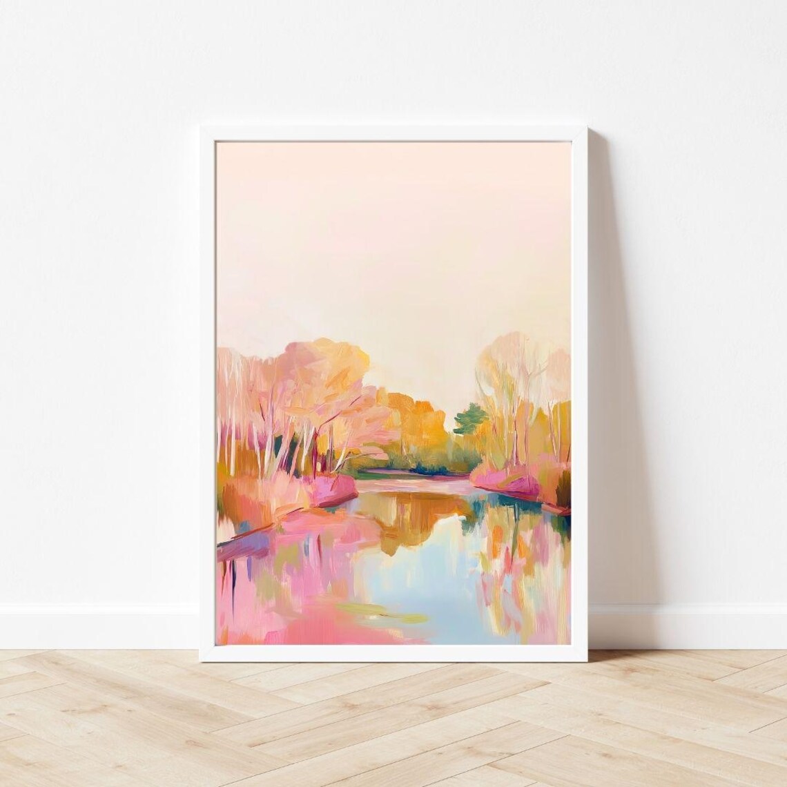 Pink Autumn Lake With Fall Trees Mirrored In The Water Poster - Image 3