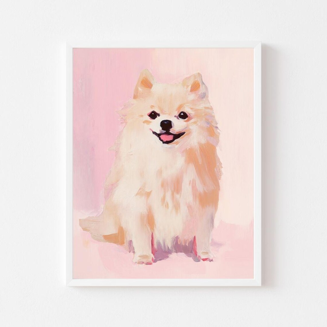 Pink Pomeranian Pastel Puppy Dog Art Print, Girly